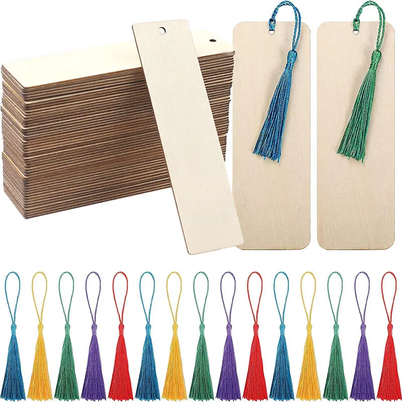 10/30Pcs Wood Bookmark Natural Unfinished Blank Bookmarks with Colorful Tassels For DIY Crafts Tag Wedding Birthday Party Decor