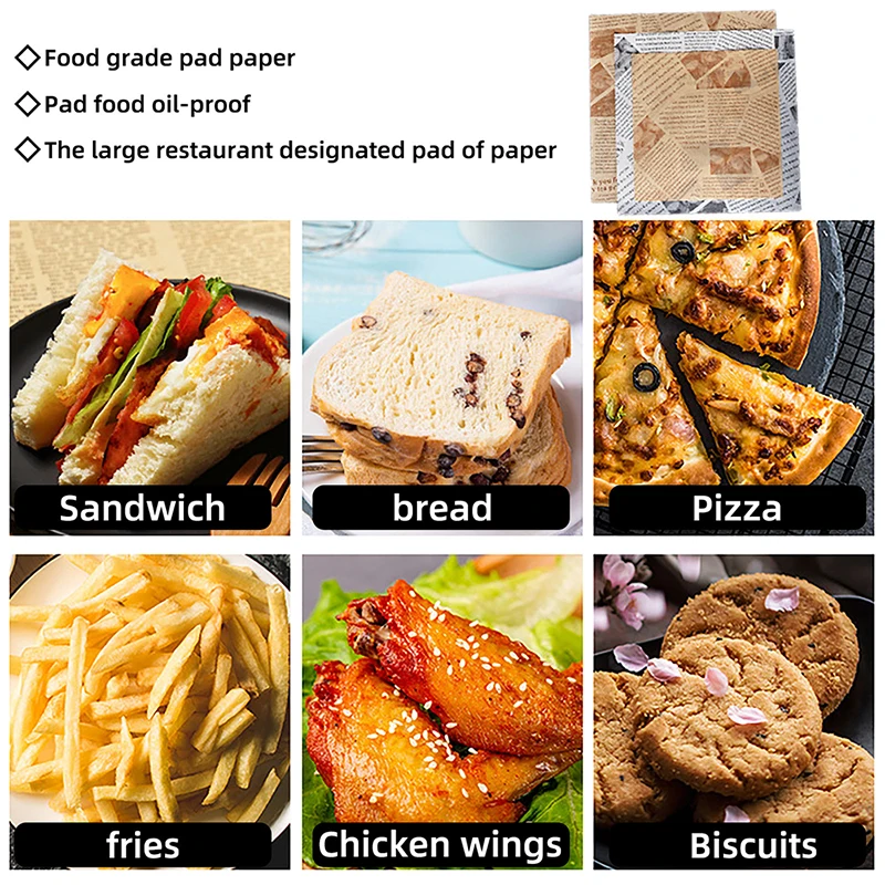 30 Sheets Oil-Proof Wax Paper Food Wrapper Paper Bread Sandwich Burger Fries Wrapping Baking Tools Fast Food Bread Oilpaper