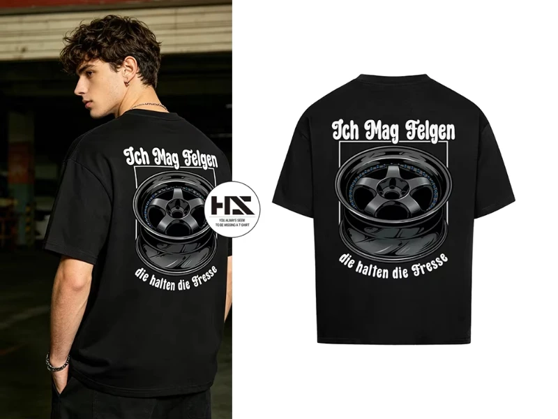 Retro Tuning Auto Alloy Wheel German Text Back Print White T-shirt Men JDM Loose Oversized Short Sleeve Streetwear Tees Unisex