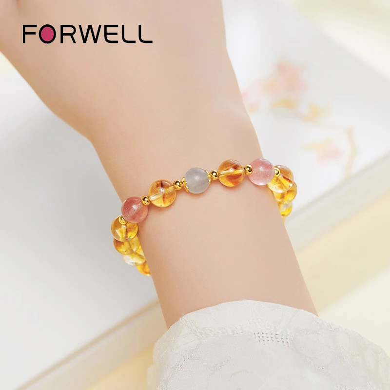 FORWELL Women's Fashion Bracelet Openwork Ball Yellow Quartz Tiger's Eye 925 Sterling Silver Premium Jewelry Accessory