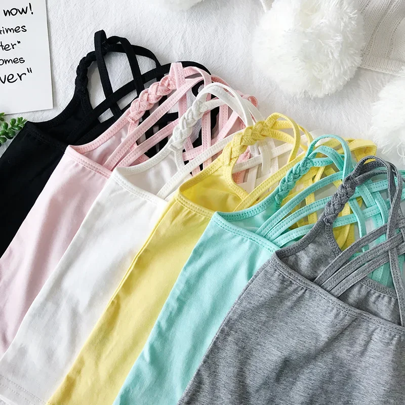 2024 Girls Summer Tank Tops Cotton Kids Underwear Model Candy Color Girl Camisole Baby Singlets Children Undershirt Sports Top