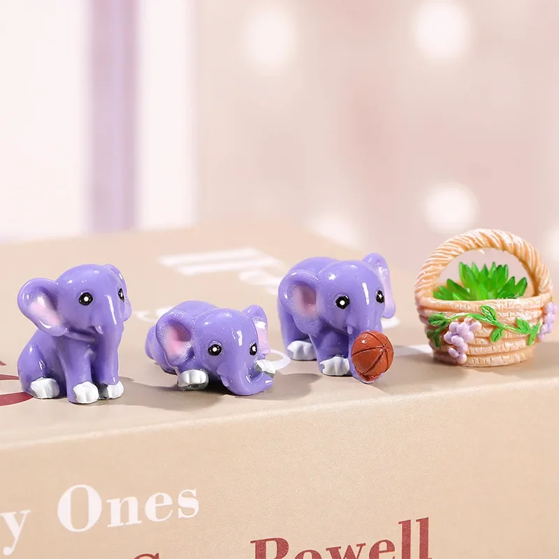 4PCS Kawaii Cartoon Elephant Figurines Artificial Mini Animal Model Miniatures DIY Micro-landscape Accessories