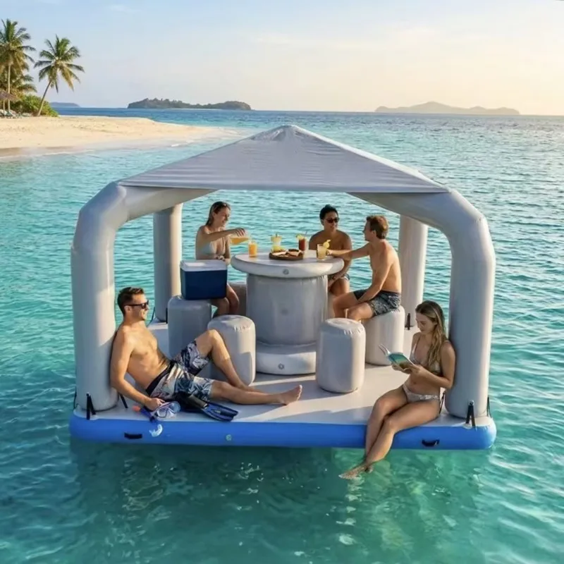 Durable Leak Proof Infla  Floating Island with Canopy Floating Bar Cabin with   Seats for Sea Party