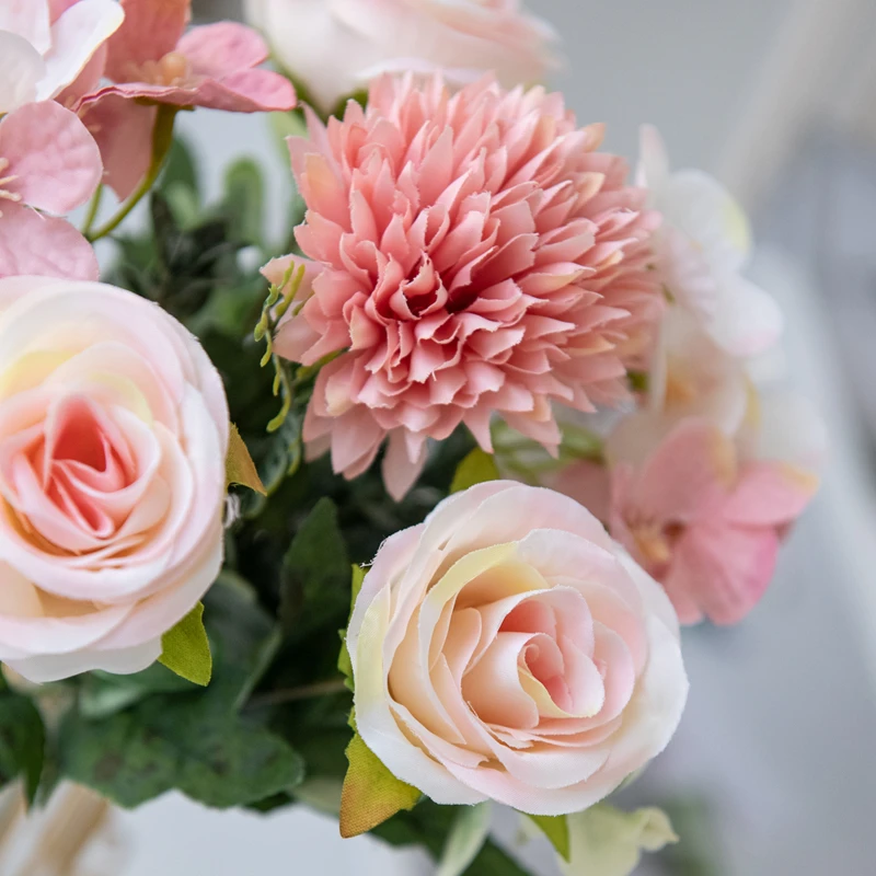 Künstliche Blumen Rose Chrysantheme Seide Brautstrauß Hochzeit Outdoor Bogen Festival Home Zimmer Vase Tisch Diy Geschenk Dekoration – Detail 4