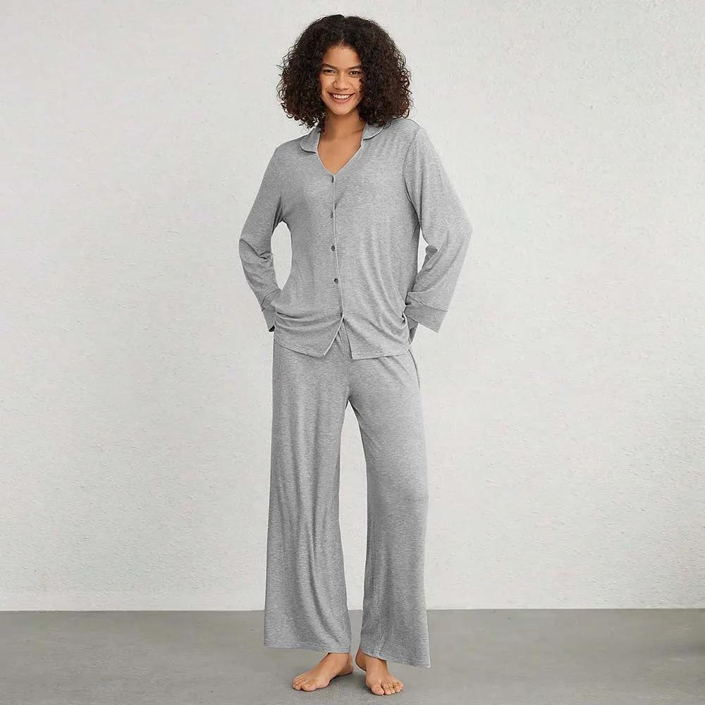 Spring Summer Women Simple Casual Home Suit Solid Air Conditioner Pants Two Piece