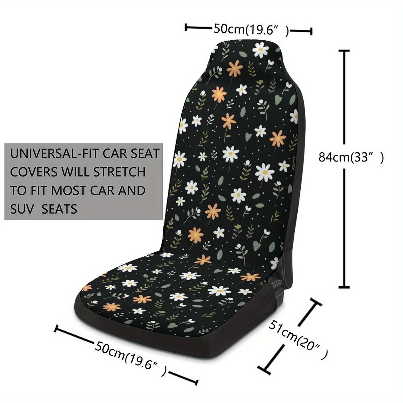 2pcs Car Interior Seat Covers Breathable Non-slip Front Row Seat Covers Yellow And White Small Daisy Natural Style