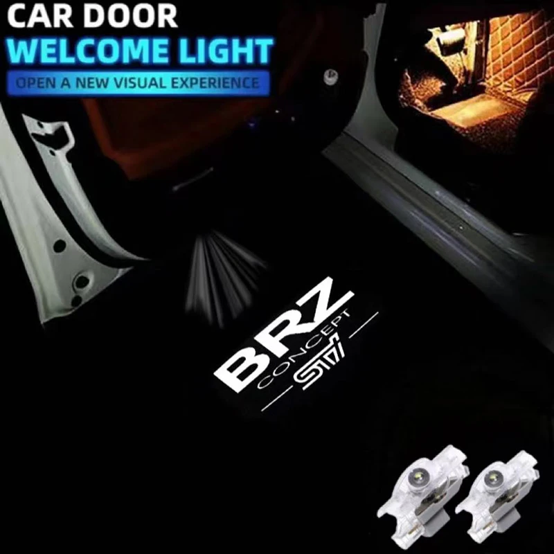 2pcs Car styling Door LED Decoration Wireless Welcome Light Logo For Subaru BRZ 2012-2024 Car Goods Welcome Courtesy Accessories