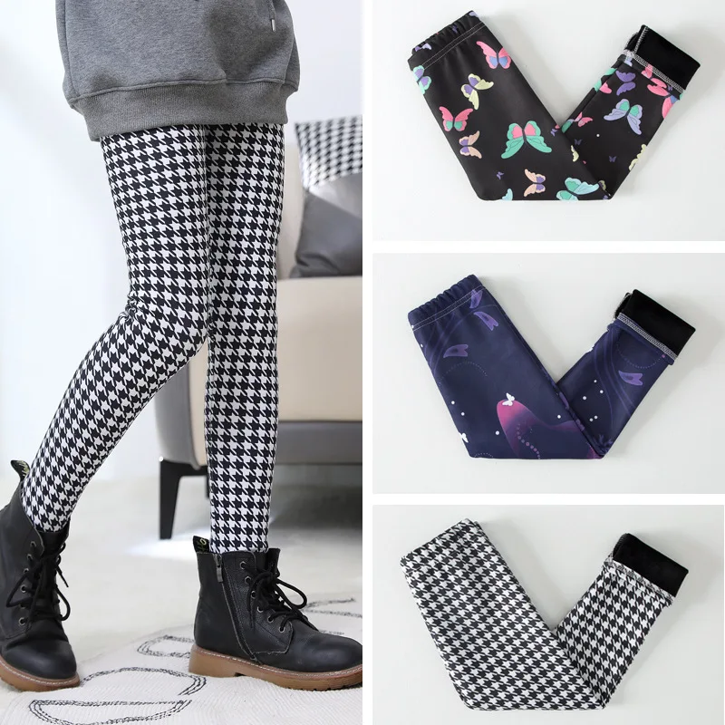 Thicken Velvet Ｗarm Pants With Print And Drawing for Kids Girls Autumn Winter