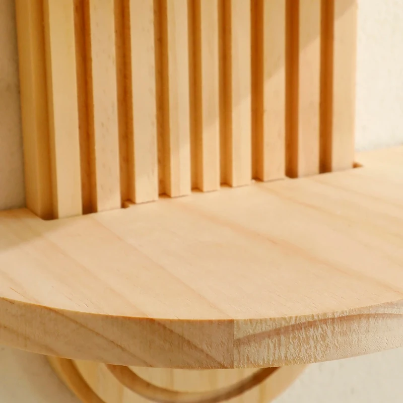 أرفف حائط خشبية على طراز بوهو من طبقتين - أرفف مثبتة على الحائط هندسية، لمسة نهائية من الخشب الطبيعي، ديكور منزلي حديث، ديكور نباتي