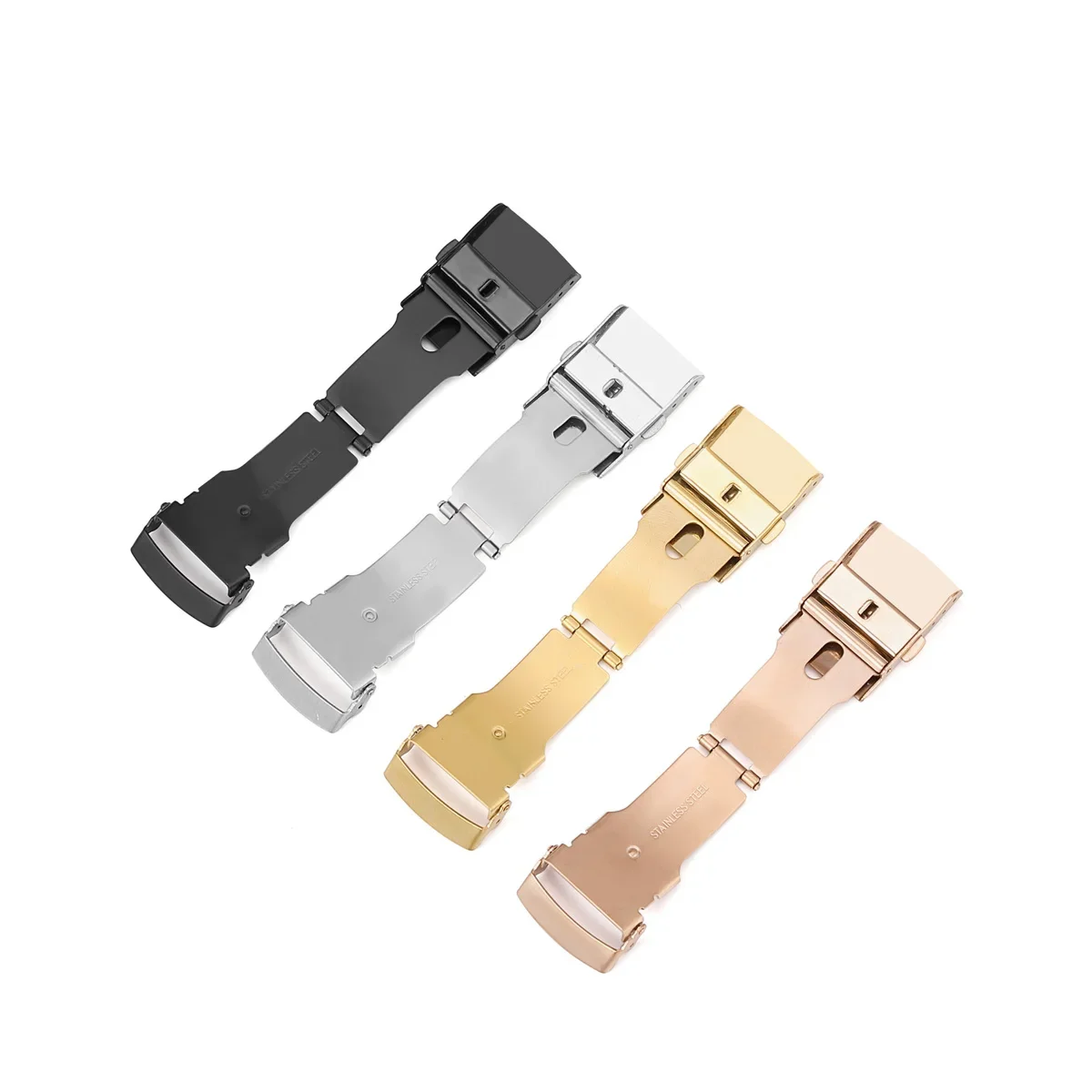 18/20/22MM Stainless Steel Watchband Clasp Folding Buckle Double Press Silver Black Watch Strap Repair Accessories with Tools