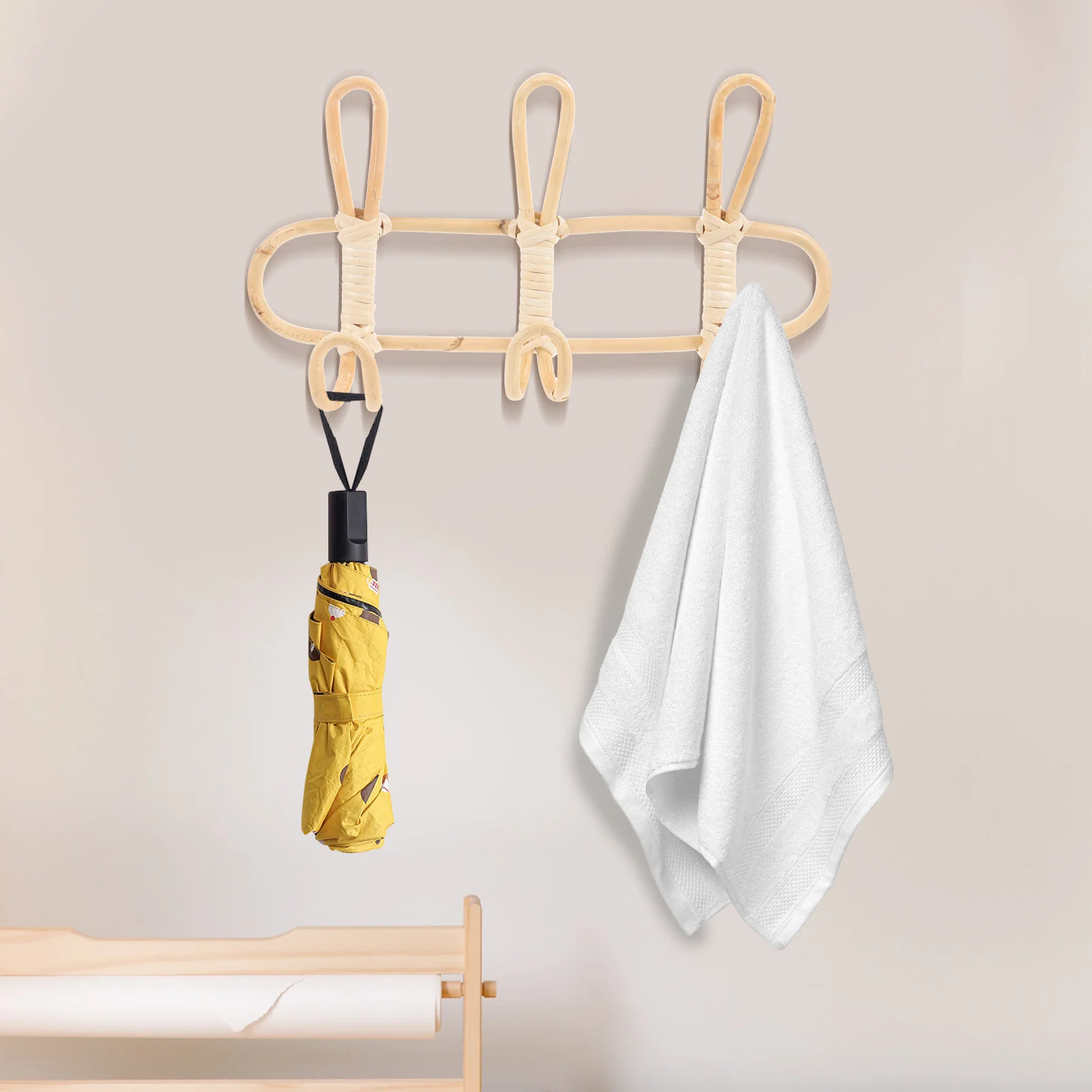 Ganchos de ratán de 3 uds., ganchos multiusos, ganchos de pared, ganchos para toallas, ganchos montados en la pared para baño, soporte para toallas de baño