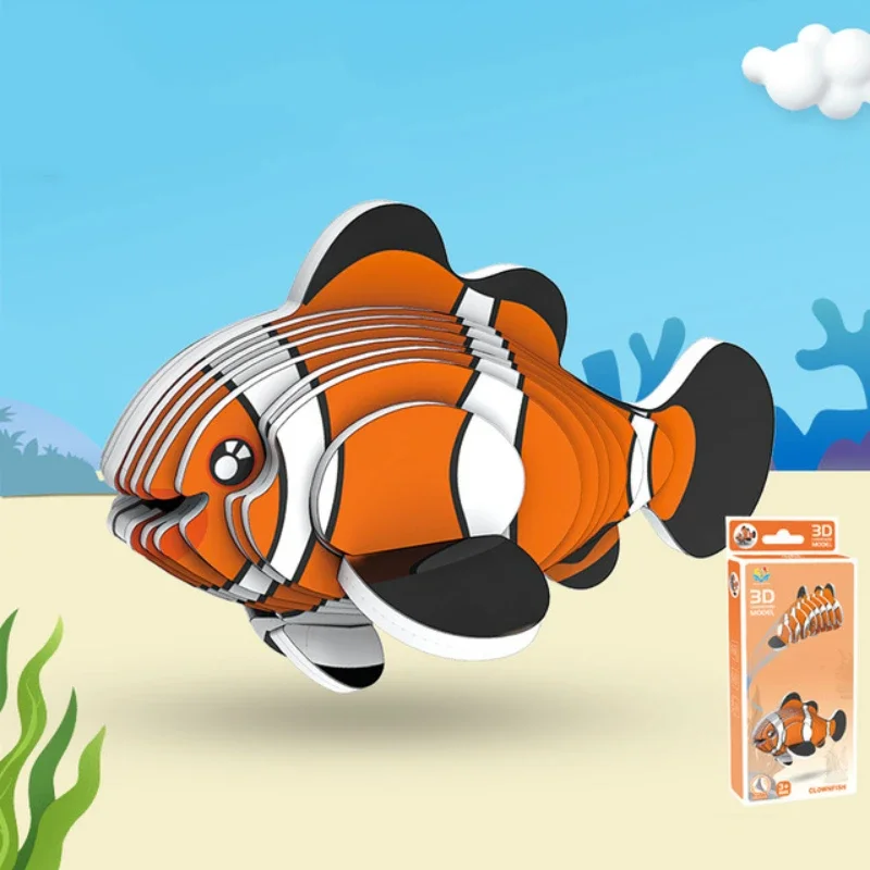 Animal 3D Paper Puzzle for Kids Clownfish Educational Montessori Toys Funny DIY Manual Assembly Three-dimensional Model Toy