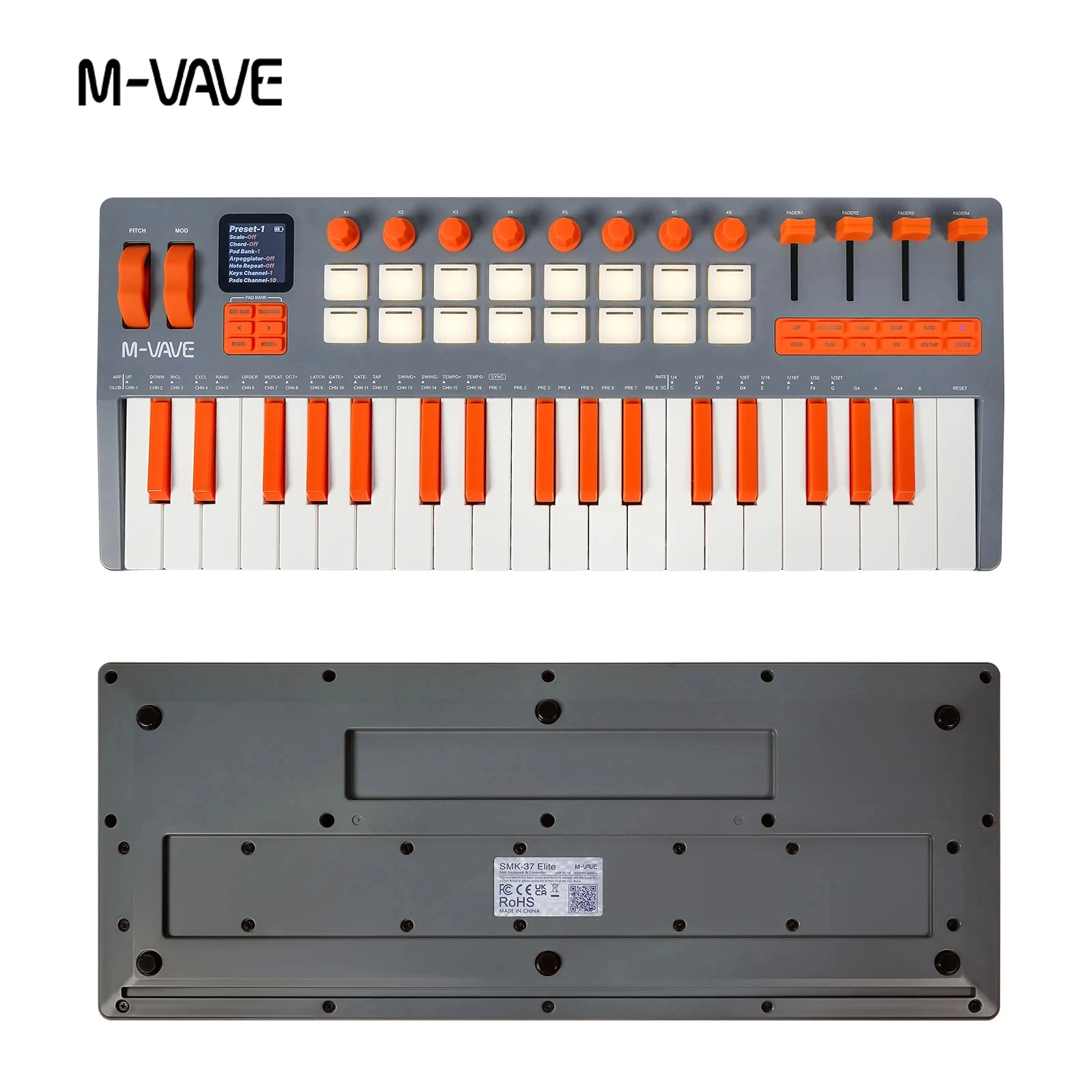 M-VAVE SMK-37 Elite Weighted MIDI Keyboard Built-in Synthesizer Portable Piano Keyboard Live Performance Mobile Music Controller