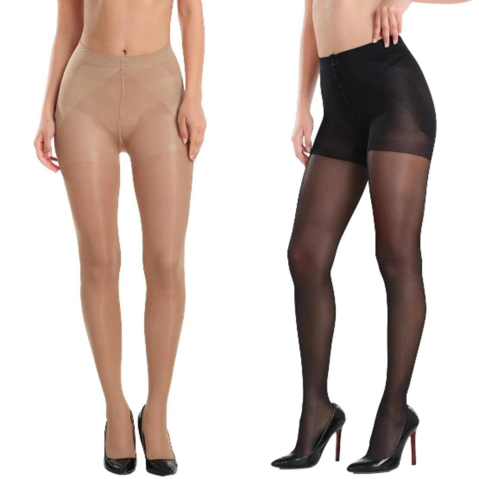 Kave 2 pares 40d meia-calça feminina transparente cintura alta controle superior meia-calça com dedos reforçados náilon alta elástica sexy festa collants