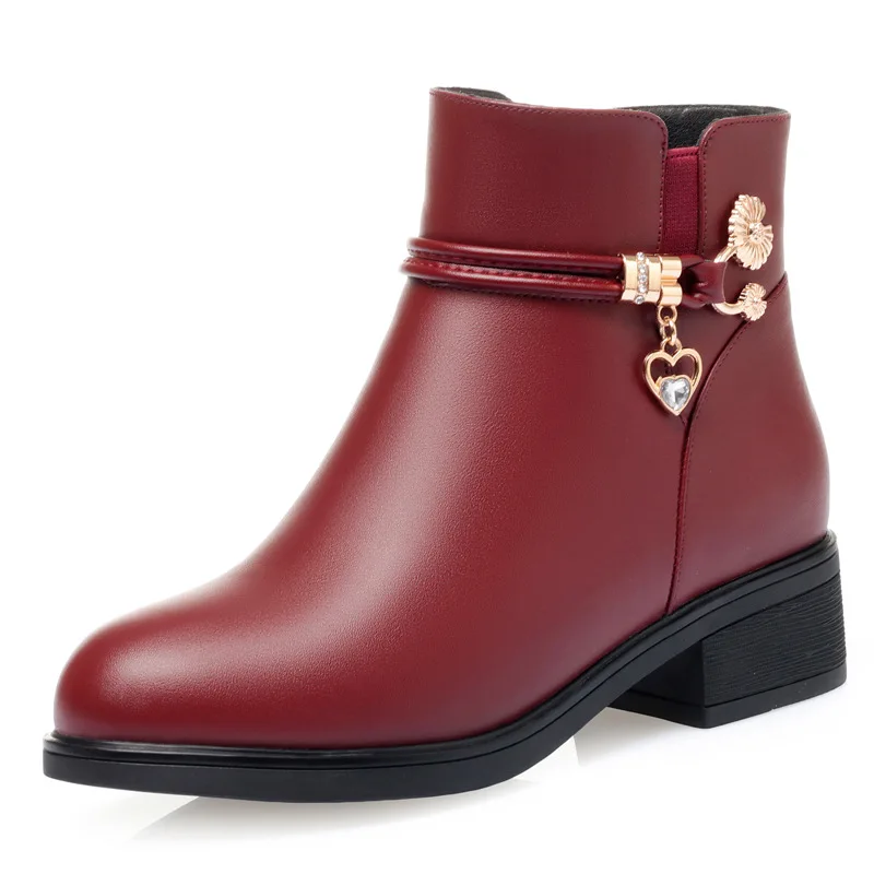 Winter Genuine Leather Thick Heel Ankle Boots Women Warm Boots Side Zipper Soft Comfortable High Heels Ankle Boots Ladies Shoes image 6