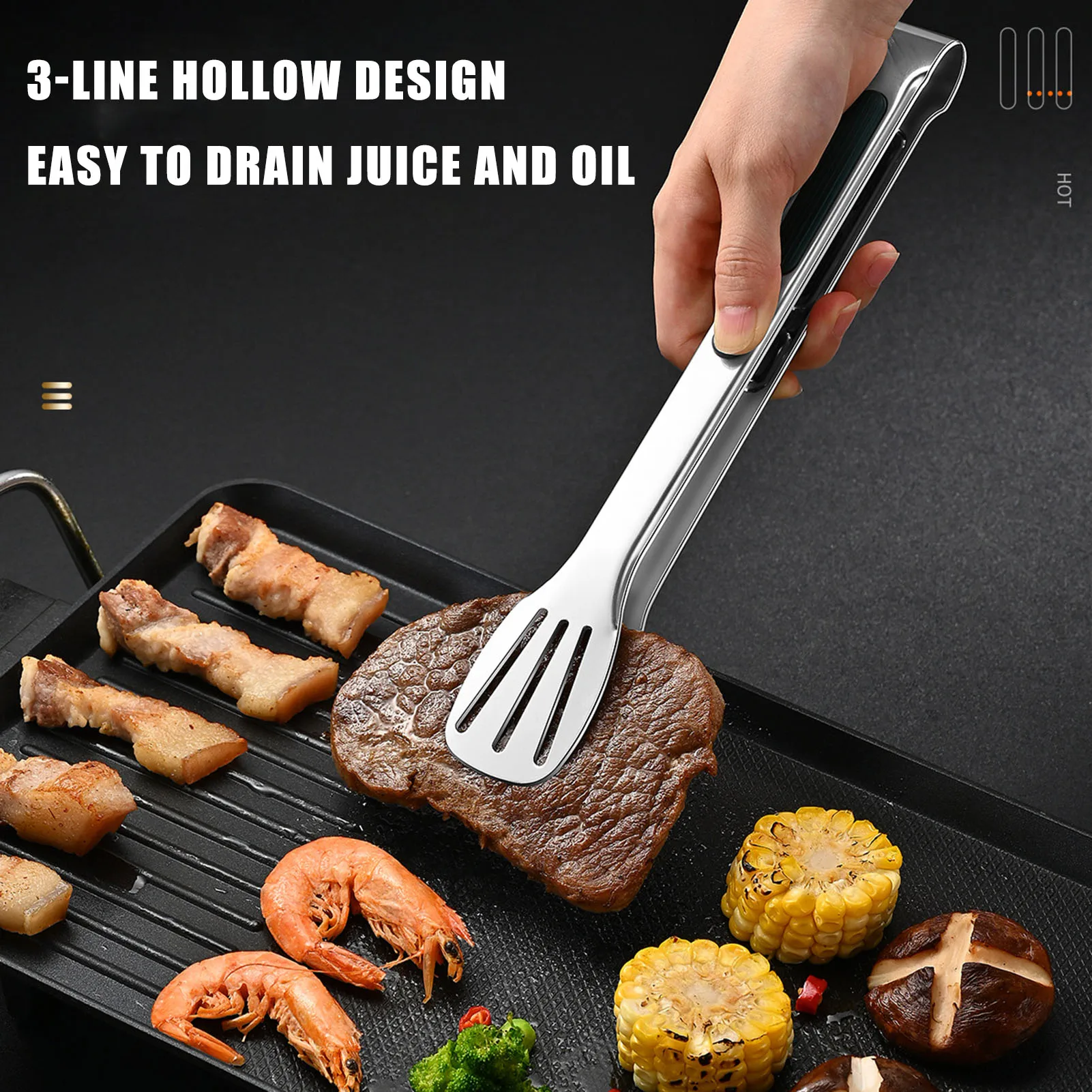 1pcs Stainless Steel Kitchen Tongs Barbecue Clips Multifunctional Buffet Restaurant Cooking Tongs for Salad  Pizza Pies Bread