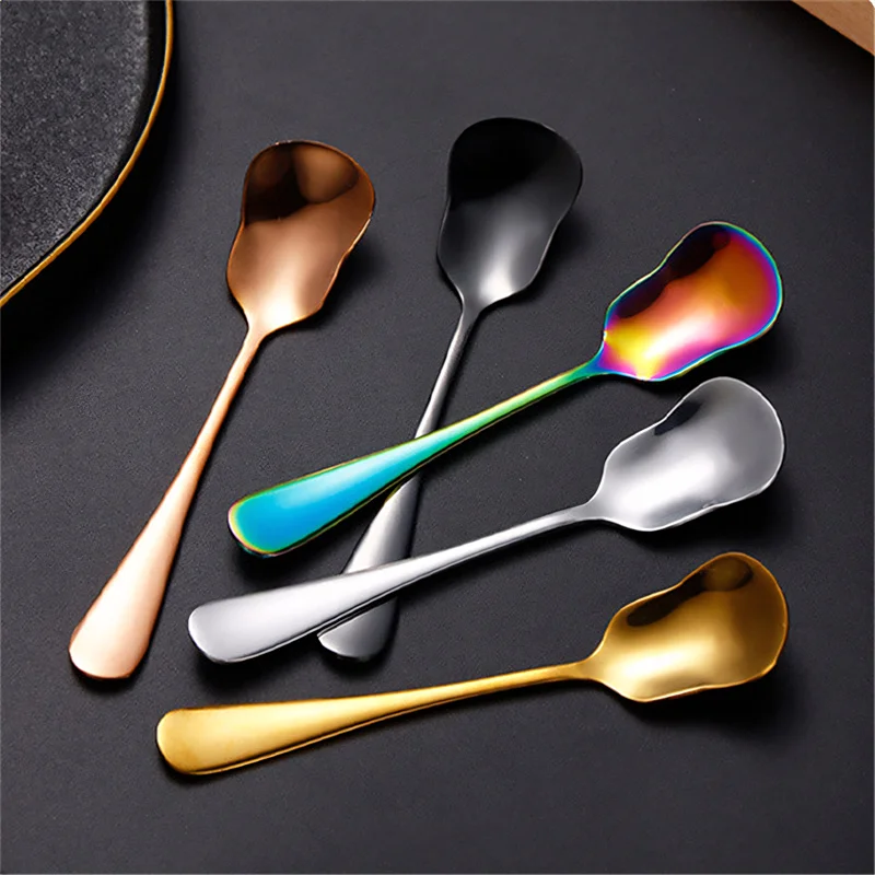 Portable Stainless Steel Ice Cream Spoons Teaspoons Short Dessert Shovel Coffee String Spoon Tableware Dishes for Tea Ta Kawi