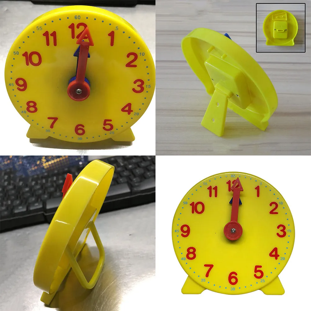 Small Round Learn Time Clock Desktop Teaching Clock Linkage Design Two Pin Early Education Kids Pointer Color Random