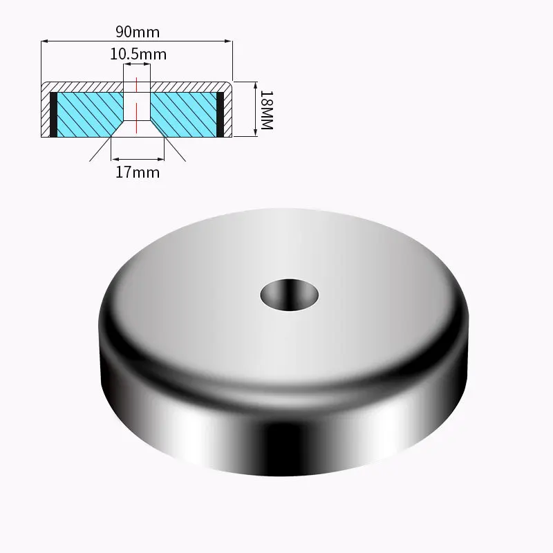 Heavy Duty Search Magnets Strong Neodymium Magnet Salvage Magnet Deep Sea Fishing Magnets Mounting with Ring Eyebolt 90x18-10mm