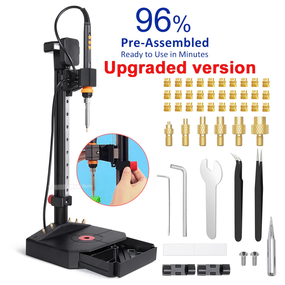 Verbesserte Vertikale Thermoset-Einpresspresse mit 90W Lötkolben Thermoset-Spitze Heißset-Einpresswerkzeug für 3D-Druckerteile