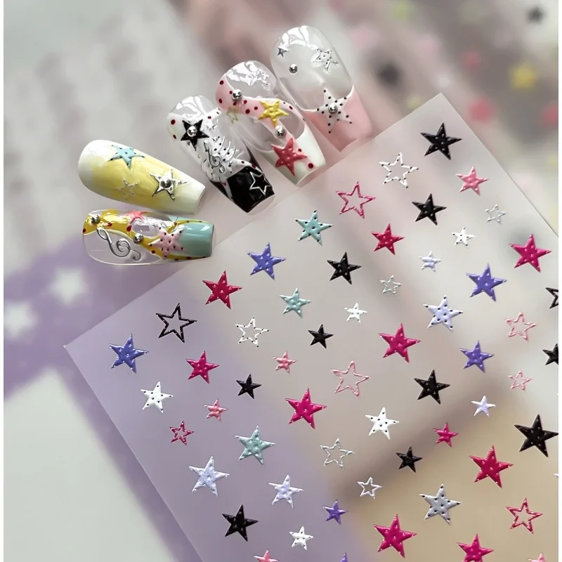 1Pcs Cool Pentagram Nail Stickers Multi-color Polka Dot Star Nail Design Stickers Self-adhesive Nail 3D Decorations Stickers DIY