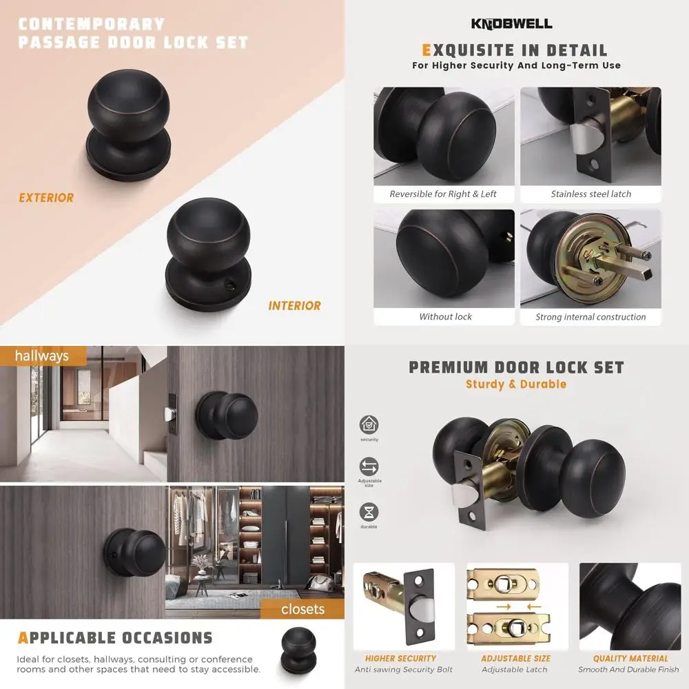 

10-Pack Oil-Rubbed Bronze Passage Door Knobs with Concealed Screws for Modern Interior Closet Doors