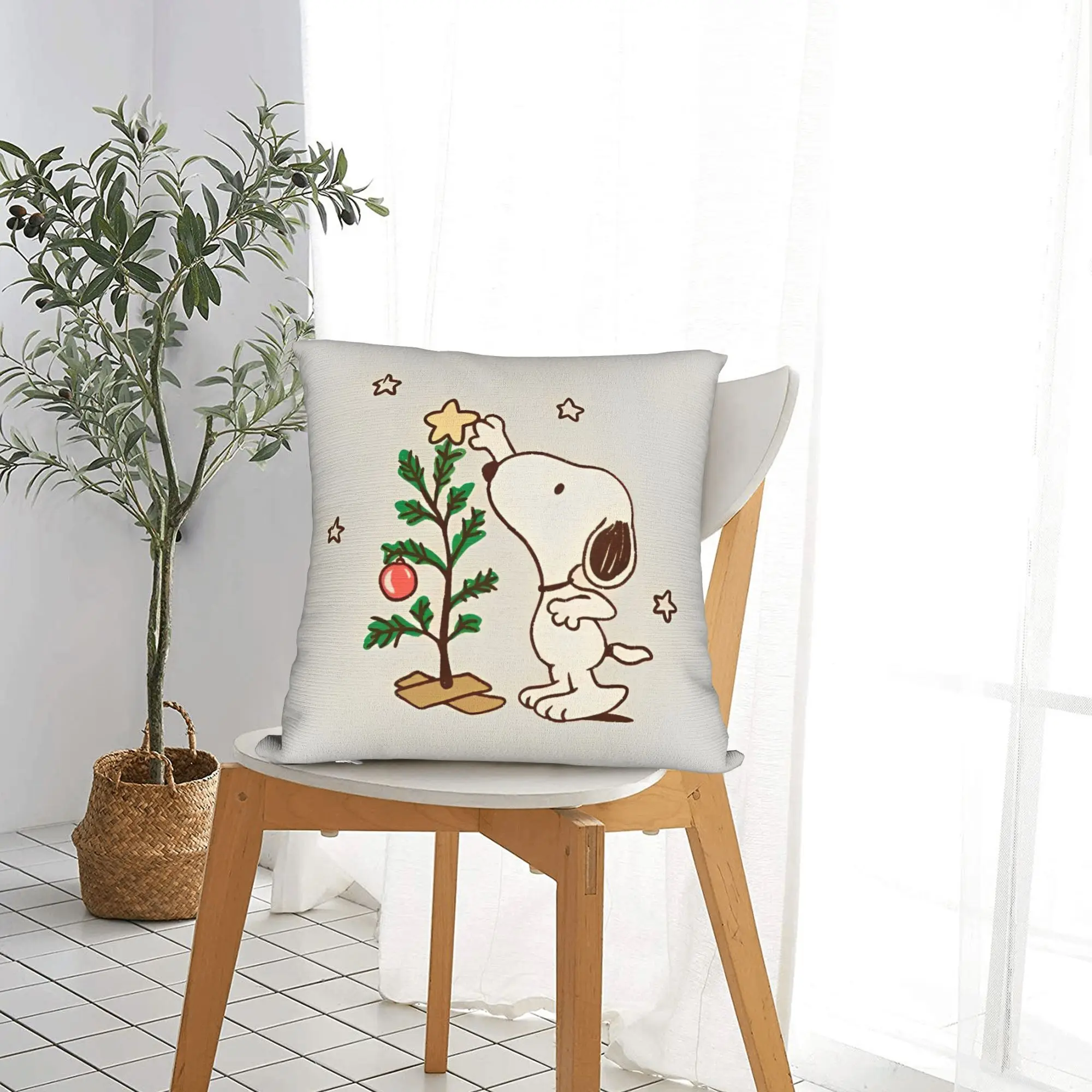Christmas Snoopys Throw Pillow Cover Polyester Throw Pillow  Customized Pillowcase