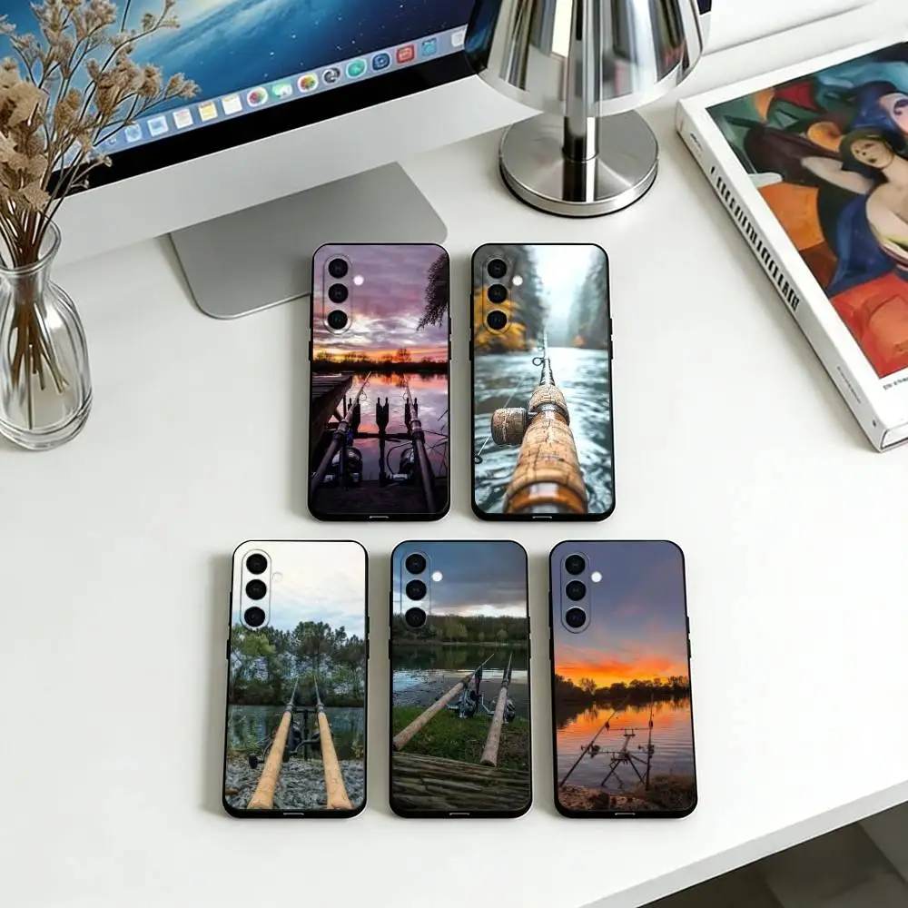 Fishing rod Phone Case Black Silicone Soft For Samsung Galaxy A73,A72,A71,A70,A53,A52,A51