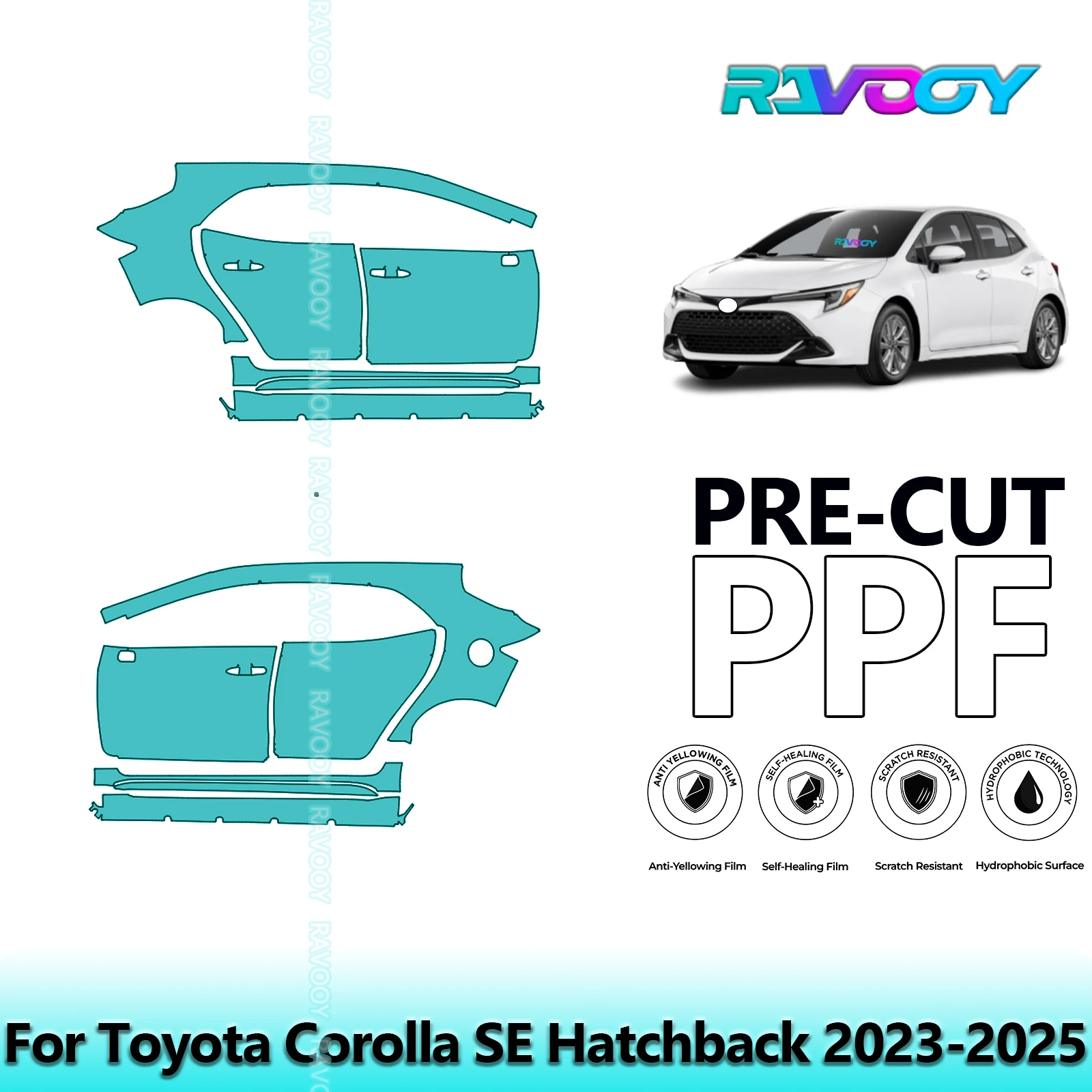 

For Toyota Corolla SE Hatchback 2023-2025 8.5mil Clear Matte Pre-Cut PPF Door & A/B Pillar Kit TPU Paint Protection Film Set