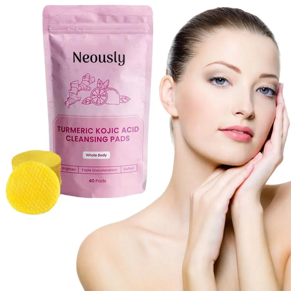 40/80 Pcs Face Cleaning Pads Neously Kojic Acid Pads Deep Cleansing Turmeric Pads Natural Ingredient Exfoliating Face Scrub Pad