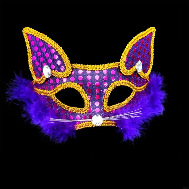 H58E CATS Mask Maskerade Mask Sequins Foxes Mask Mask Halloween Mask Mask Animal Mask for Marnivals