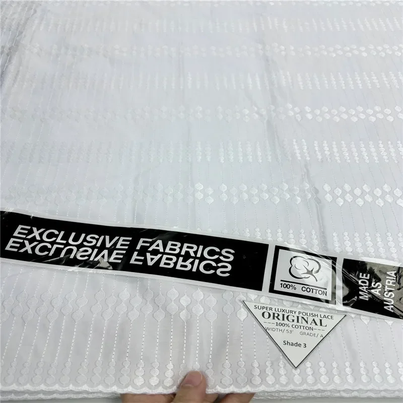 

5 Yards Nigerian 100% Cotton Polish Satin Embroidery Fabric High Quality Swiss Voile Lace Material For Men Dubai Style 24L391701
