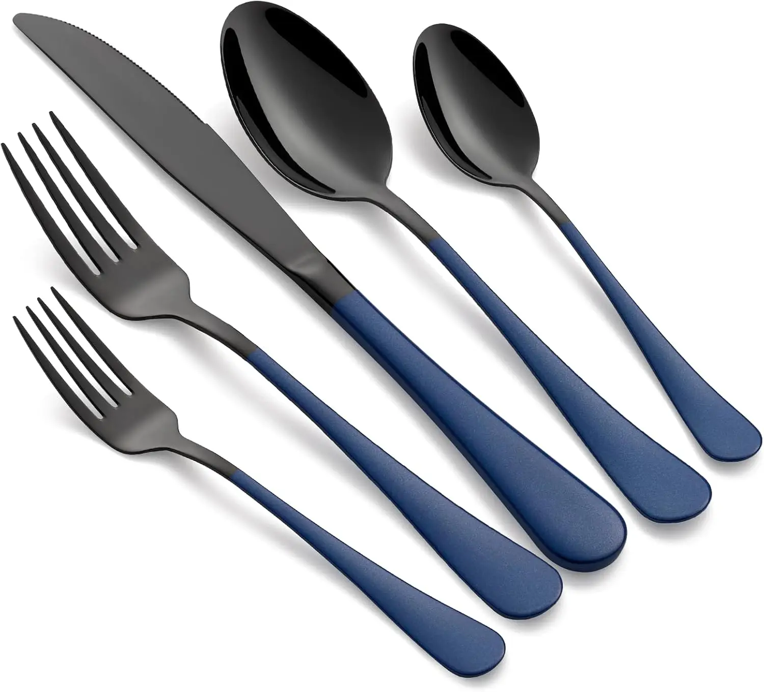 

20-Piece Black Silverware Set 18/0 Stainless Steel Flatware Sapphire Blue Handle Cutlery Set Service for 4 Dinner Knives
