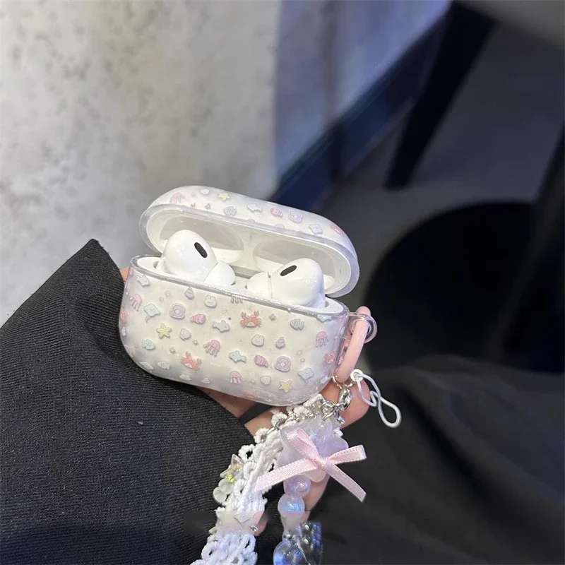 Cute Full Screen Ocean Critters for Airpods1/2/3/pro Wireless Bluetooth Headset Case Fall Protection with Bracelet Cute Jewelry