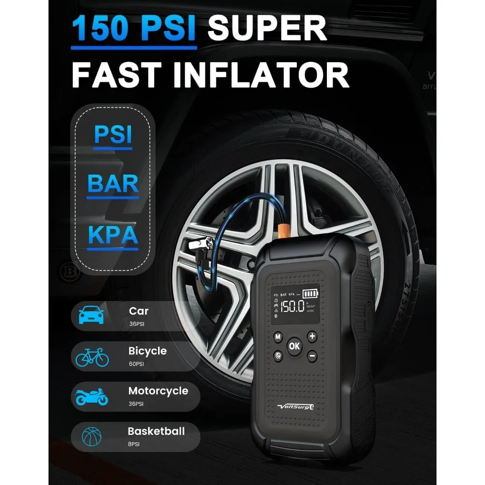 7000A Jump Starter مع ضاغط الهواء (جميع الغاز/10.0L الديزل)، حزمة بادئ تشغيل الطائر 12 فولت مع منفاخ إطارات تلقائي 150 رطل لكل بوصة مربعة، بطارية السيارة