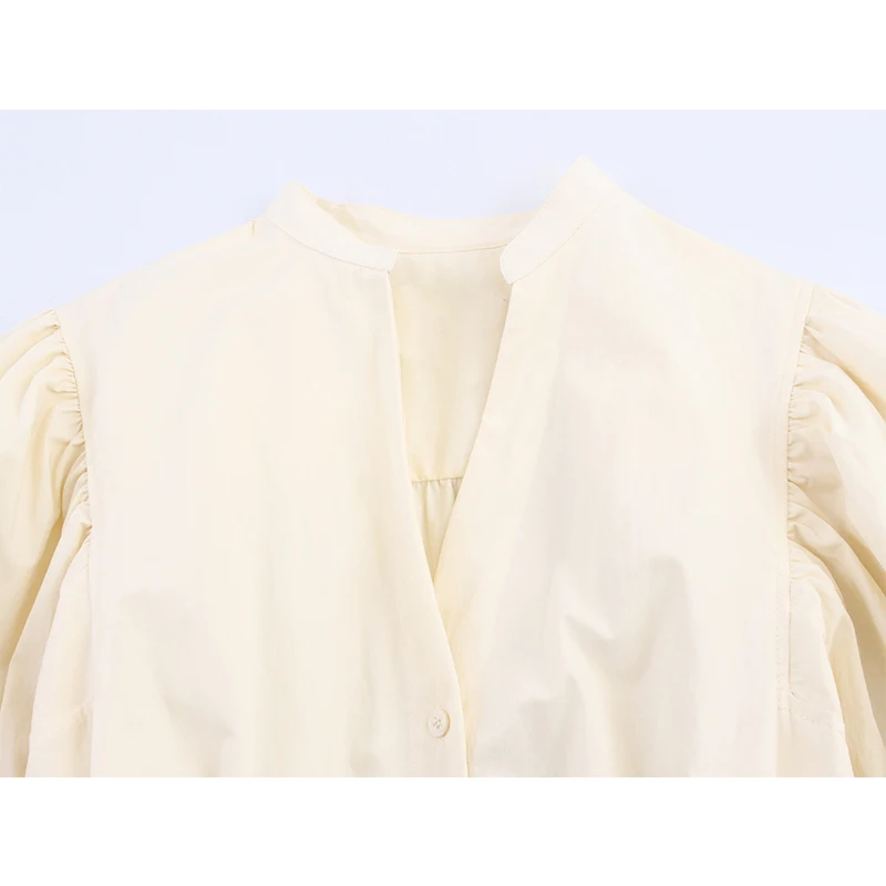 جديد الخريف المرأة خمر نفخة الأكمام مع حزام قميص فستان الجبهة زر ألف خط ميدي فساتين غير رسمية مكتب Vestidos