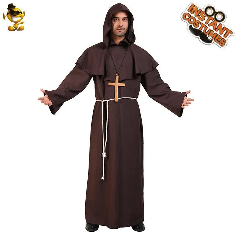 الكبار loween تأثيري رداء الراهب الكاهن الساحرة مجموعة كاملة oulder awl القرون الوسطى زي المرأة Faion الاسمية KTV Dr PU Ma...