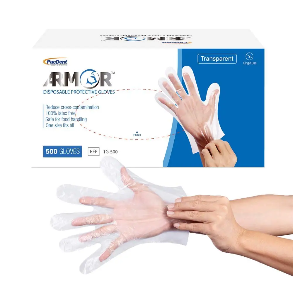 

Disposable Protective Gloves, Clear Plastic, Multi-Use, 500 pcs/Box