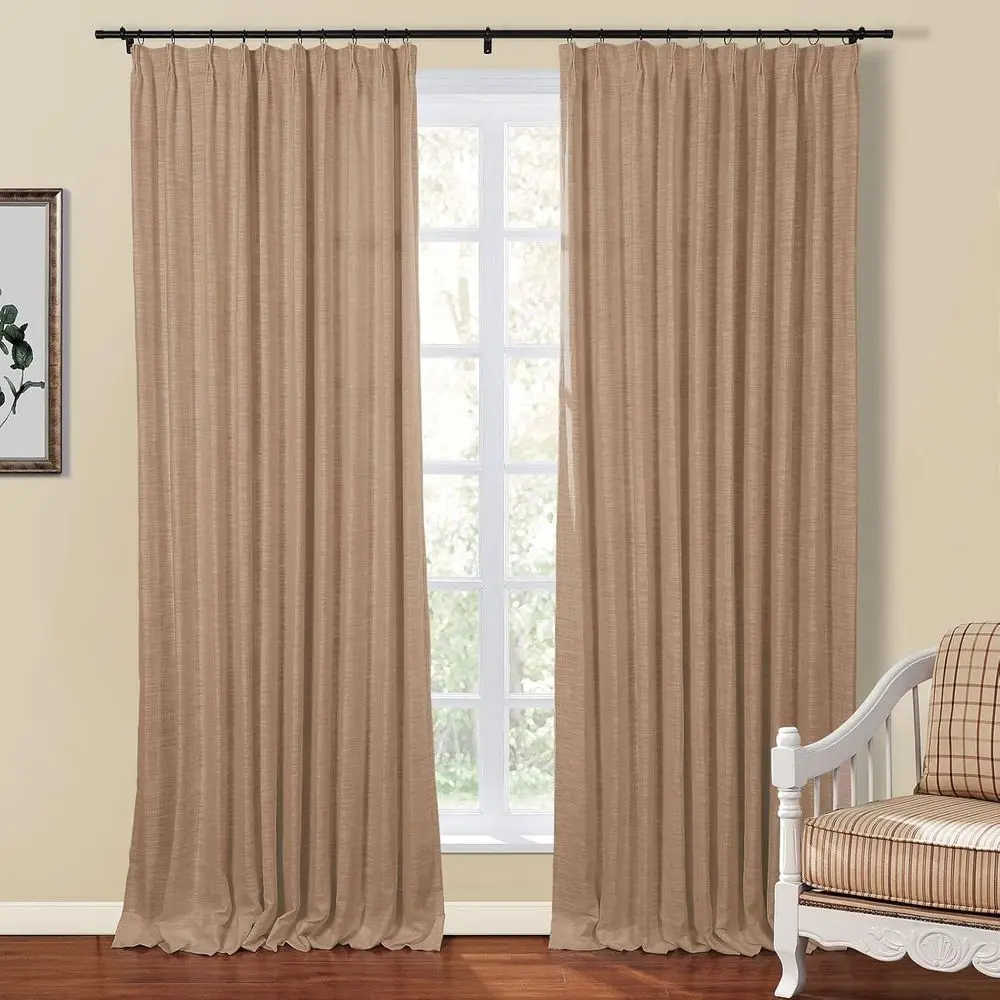 96 Inch Double Layer Linen Curtain Panel for Living Room and Bedroom - Privacy Drape with Pleat Design