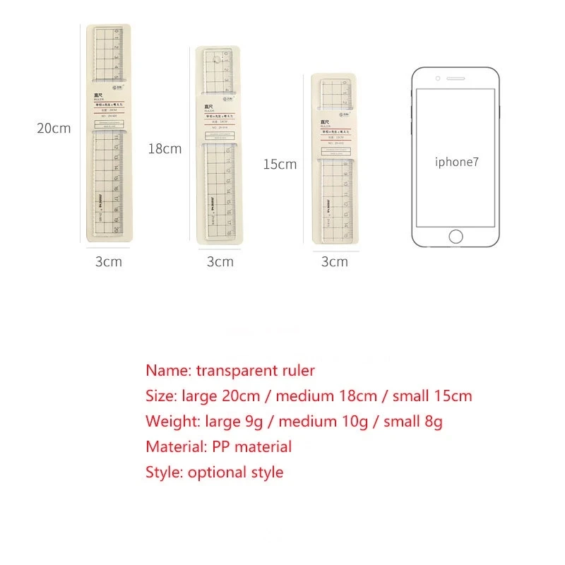 1pcs Ruler 15cm 18cm 20cm Simple Transparent Acrylic Rulers Ruler Square Ruler Cute Stationery Drawing Office School Supplies