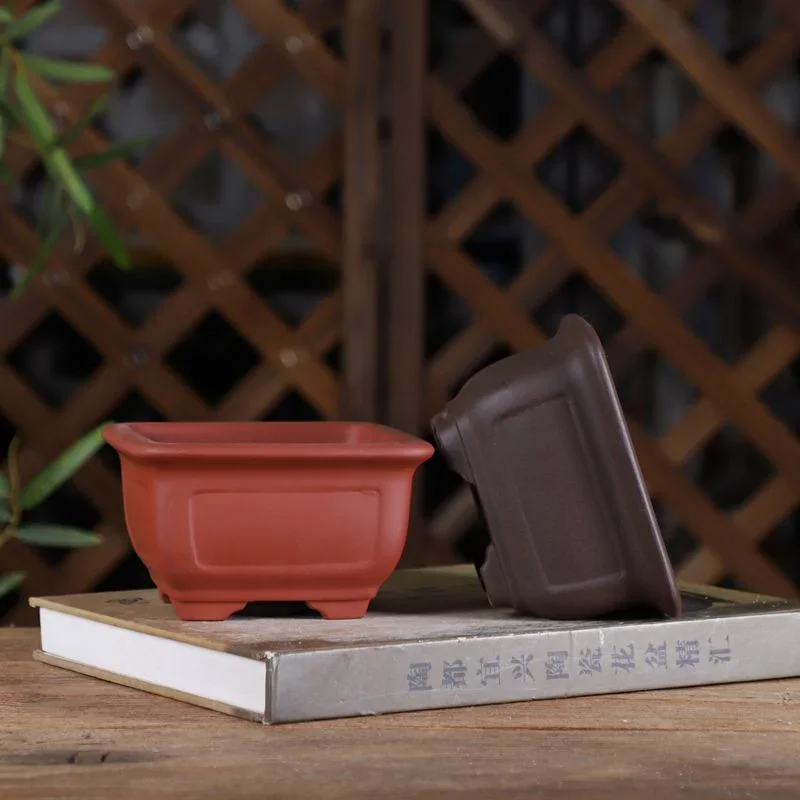 Ceramic Square Bonsai Pot, Chinese Purple Sand, Classical Garden, Home Table Decoration