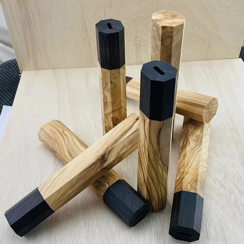 1PC Japanese style Octagonal Wooden Knife Handle Kitchen Chef Cutter Grip DIY Knives Making Accessories Natural Olive Ebony Wood