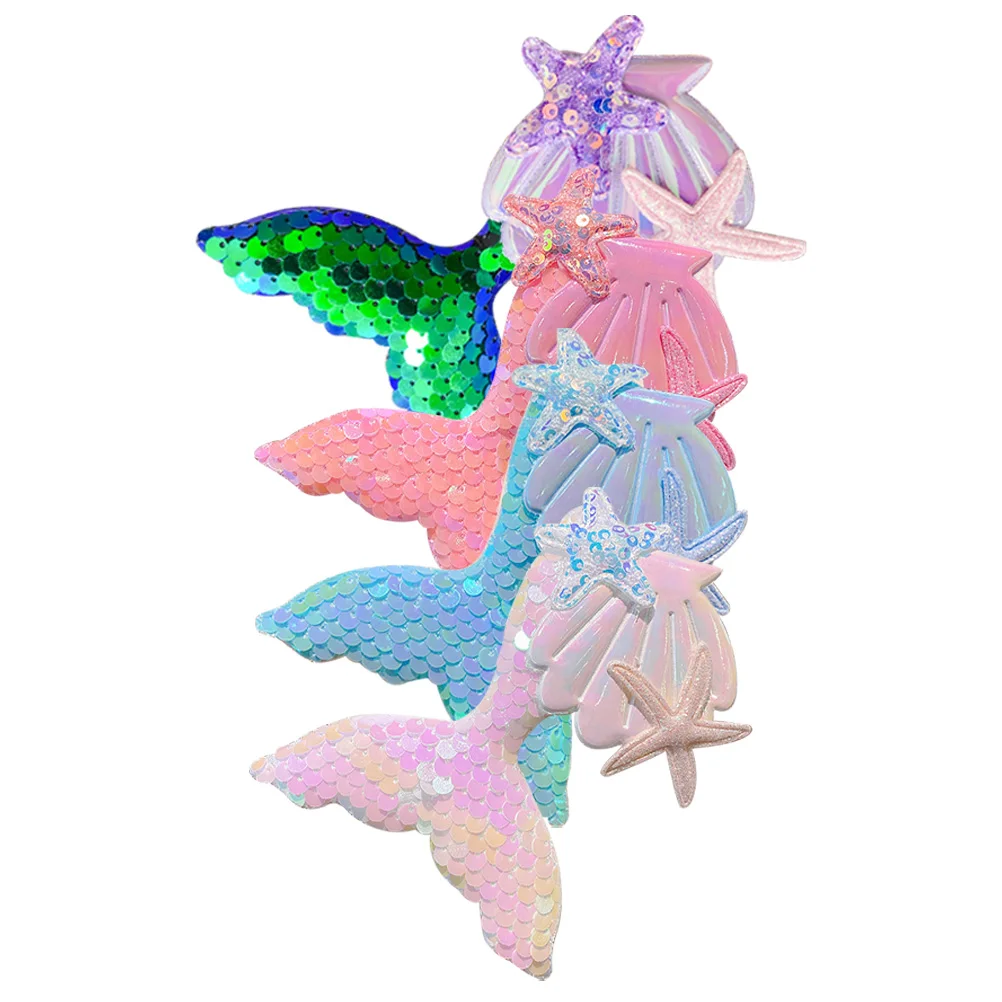 

4pcs Mermaid Hair Clips Sequins Girls Headdress Blue Pink White Purple Party Hairpins Hairstyling Accessories