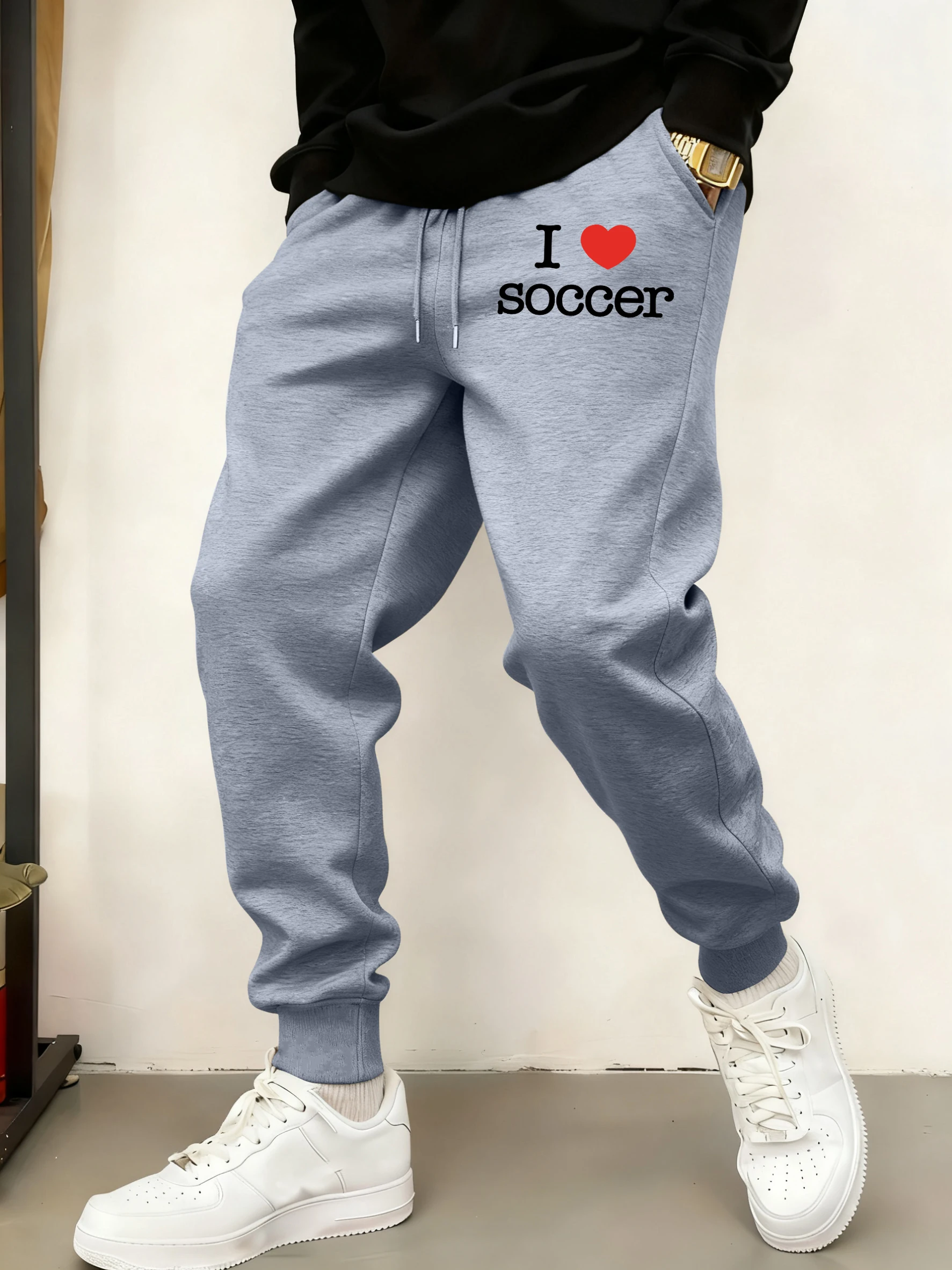 

I Love Soccer Prints Autumn Winter Long Pants Man Sport Drawstring Pant Joggers 11 Color Trousers Fleece Warm Sweatpants