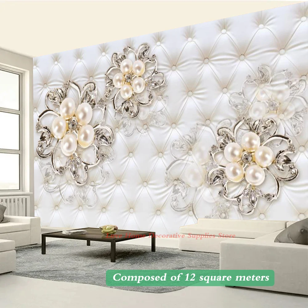 3D Fantasy Soft Pack Stereo Relief Pearl Flowers Panoramic Wallpaper European Style Living Room Painting Luxury Photo Wall Paper