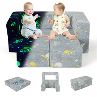 4 in 1 children's sofa, children's armchair in the dark luminous, children's sofa bed with 2 Ottomans & side bag