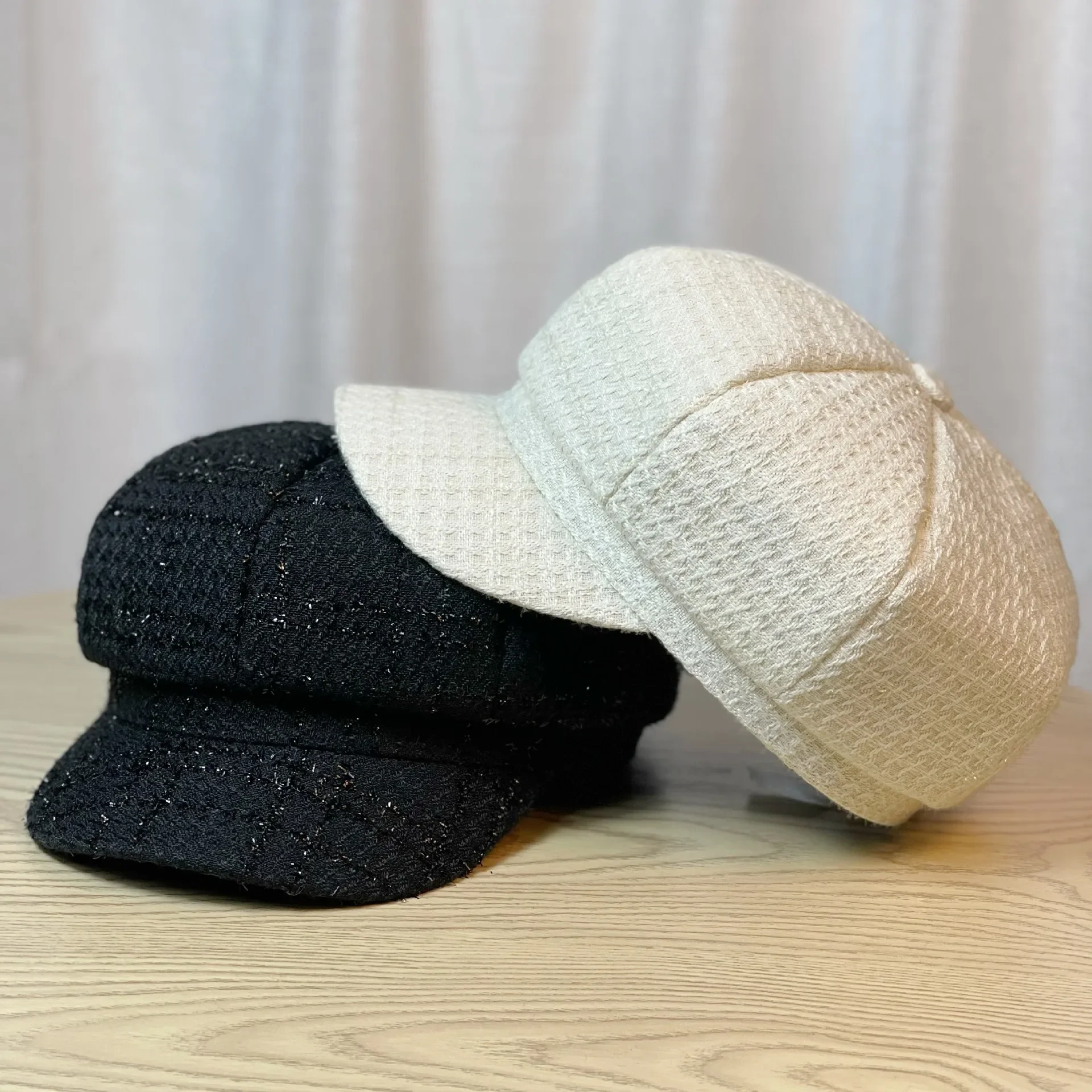 New Japanese solid color thousand-bird check octagon hat woman British retro fashion beret casual all-match newsboy hat