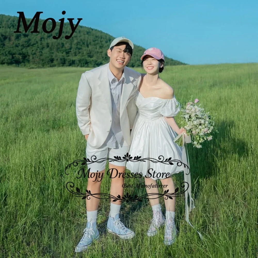 

Короткие свадебные платья Mojy Korea для торжеств, с открытыми плечами, мини-платья для невесты, А-силуэт, для фотосессий, на заказ