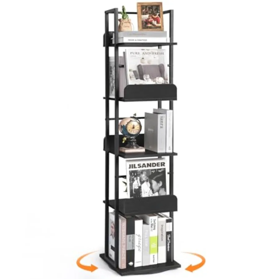 

Rotating Bookshelf 5-Tier Bookshelves Tower for Corner Small Narrow Bookcase Tall Industrial Bookshelf Wood and Metal