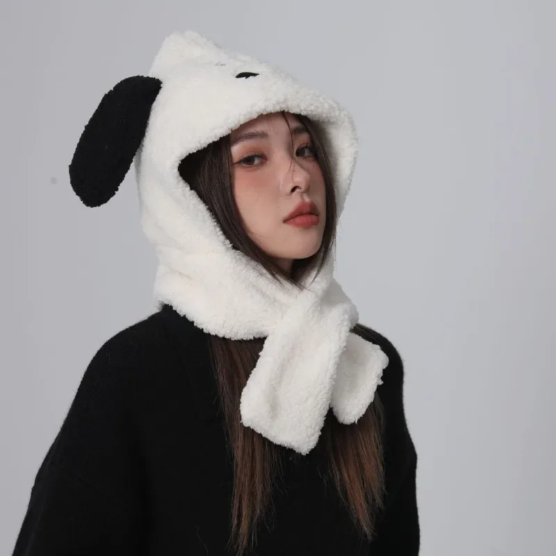 Snoopy Warm Hat Plush Scarf Autumn Winter Cute Women Girls Headgear Cartoon Student Kawaii Anime Ear Furry Protection Riding Cap